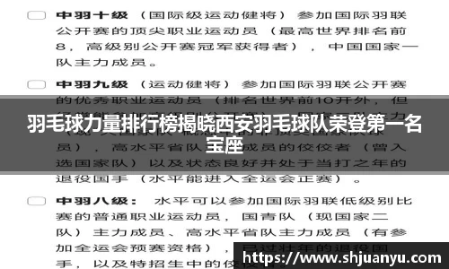 羽毛球力量排行榜揭晓西安羽毛球队荣登第一名宝座